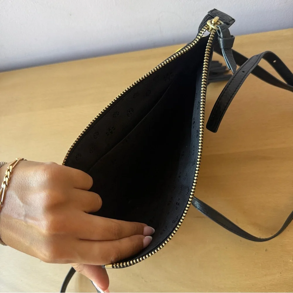 Tory Burch Black Leather Crossbody with Tassel